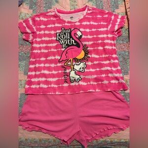 Justice Pink Tie-Dye Flamingo Sleep Set